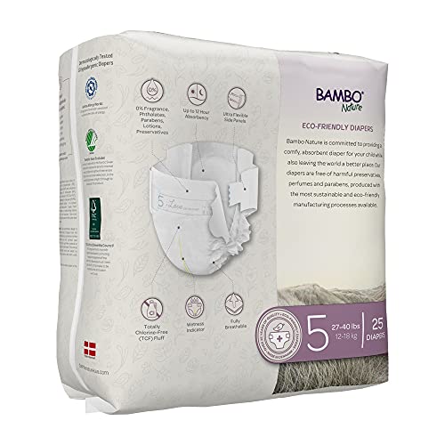 Image of Bambo Nature Hypoallergenic Dream Baby Diapers, Premium Eco-Labeled Sustainable Diapers, Enhanced Leakage Protection, Totally Chlorine-free, Skin Friendly, and Super Absorbent - Size 5 (75 Count)
