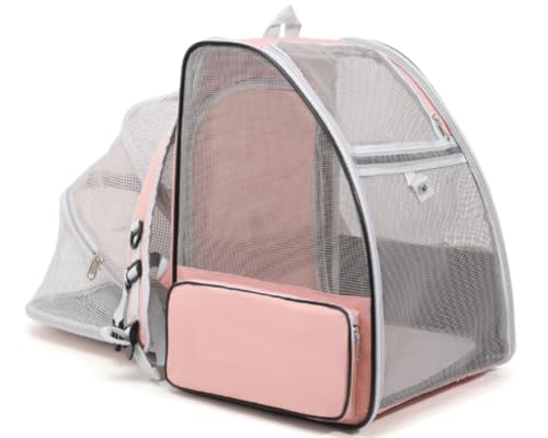 Tuyiutm ペット用品 携帯用バッグ ペットバッグ 小型犬用リュック 大容量 アウトドア グルーミング 旅行 軽量 防災 病院用 避難用 猫用品 メッシュ 猫犬兼用 折りたたみ式 (B,ピンク)