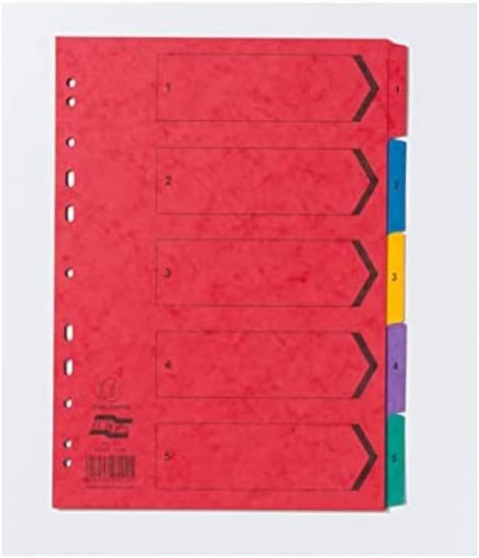 Exacompta - Ref 3110Z - 20 Packs of 5 dividers Made of Genuine Soft Glossy 225gsm FSC® Card with 5 Digitally Printed tabs from 1 to 5 - Indexing Page Included - A4 File Format