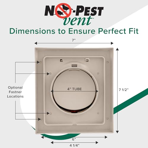 Image of NO-PEST VENT Dual Door Dryer Vent Cover 4 Inch Outdoor, Made in USA, Highest UV-Resistant Plastic, No Lint-Collecting Screen (Tan, 4 inch Plastic Vent With Duct Tube)