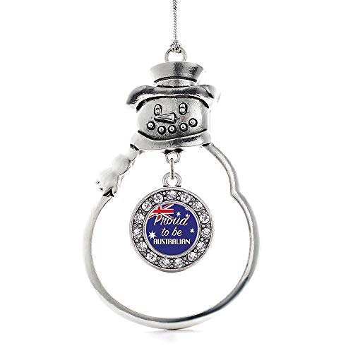 Inspired Silver - Proud to be Australian Charm Ornament - Silver Circle Charm Snowman Ornament with Cubic Zirconia Jewelry