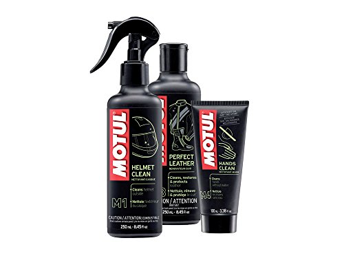 MOTUL Pack +ECONOMICO MC Care Cuidado Equipamiento Moto M1 Limpia Casco Exterior 250ml + M3 Limpia Pieles 250ml + M4 Limpia Manos 100ml