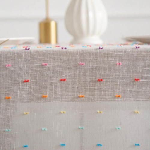 Nappe à pois colorés polyester blanche table carrée salon séjour