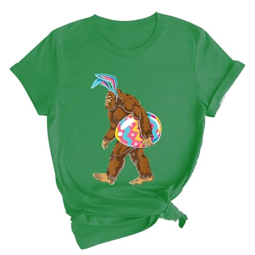 Elogoog Camiseta feminina feliz páscoa engraçada manga curta ovos de páscoa coelho coelho gráfico ca