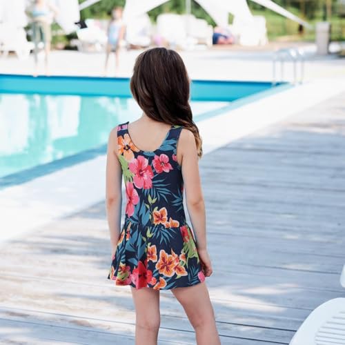 Image of Aisyee Girls One Piece Swimsuits Swim Dress for Girls Skirted Bathing Suit Hawaiian Skirt Swimwear 3-16 Years