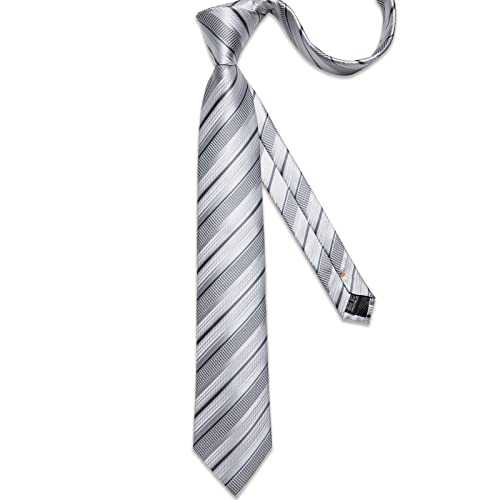Image of DiBanGu Striped Tie Set for Men Silk Woven Plaid Necktie and Pocket Square Cufflinks Business Wedding