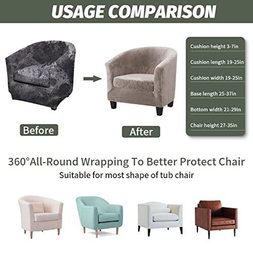 Figooo 2 Piece Club Chair Slipcover Stretch Tub Chair Covers Spandex Club Armchair Covers With Cushion Cover Printed Universal Round Barrel Chair Covers For Livining Room Counter,Flannel Camel #TOP1