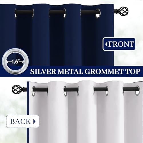 Yakamok Navy Blue 100% Blackout Curtains 96 Inches Long Thermal Insulated Window Curtain for Bedroom Living Room Darkening Set of 2 Panels Grommet Top Drapes with 2 Thick Layers 52x96 Inches Dark Blue