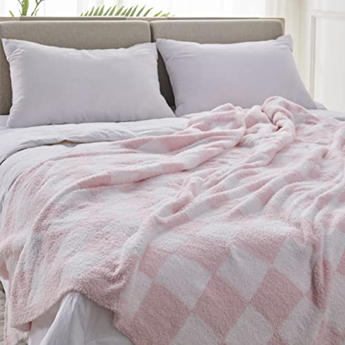 Brichoee Throw Blankets Checkered Reversible Microfiber Blankets, Super Soft Warm Cozy Fluffy Blankets For Couch Bed Sofa Camping Travel (Pink, 51"X63") #TOP1