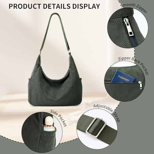 Bolso Hobo de pana mujer capacidad grande tote casual miniatura 6