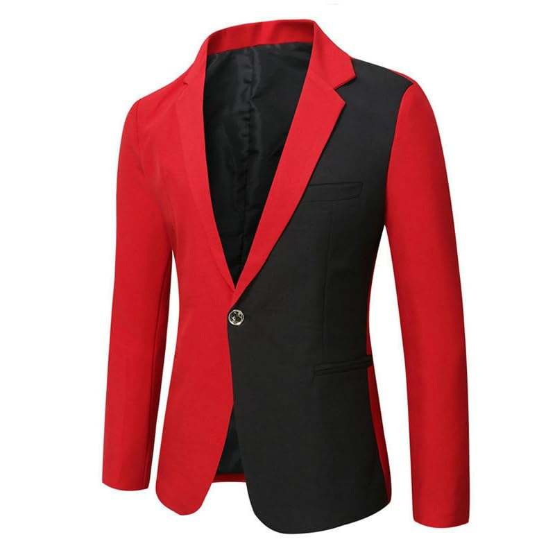 Blazer décontracté pour homme mi-saison veste rouge colorblock L - 2