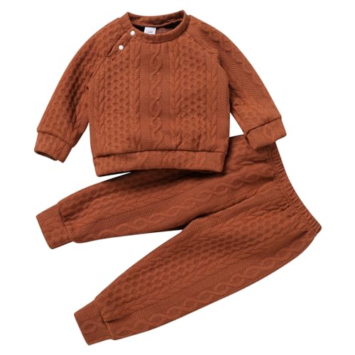 Image of Baby Fall Winter Outfit Knitted Sweatshirt Top with Pants Coming Home Birthday Casual Clothes Set for Boys Girls