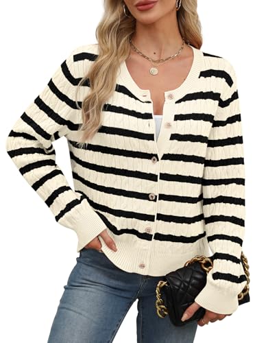 Image of WIHOLL Women's Cable Knit Lightweight Cardigan Sweaters Long Sleeve Button Down 2025 Spring Fashion