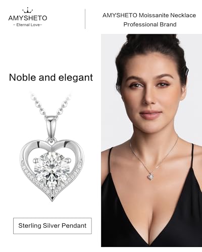 2-carat Moissanite S925 Silver Necklaces Gifts for Women with Heart Pendant,Gift for Mother,Wife or Girlfriend on Birthdays,Anniversaries,Valentine's Day,Mother's Day,Christmas and other holidays3