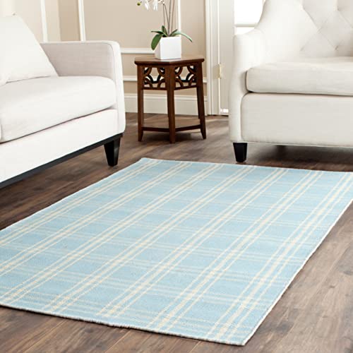 Safavieh Kilim Collection 2'6" X 4' Light Blue / Yellow Klm420A Handmade Plaid Flatweave Wool Accent Rug #TOP1