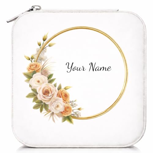Image of Mini Jewellery Travel Case, PU Leather Organizer Box, Small Portable Jewellery Storage Holder for Womens Rings Earrings Necklaces (Golden Blossom Circle)