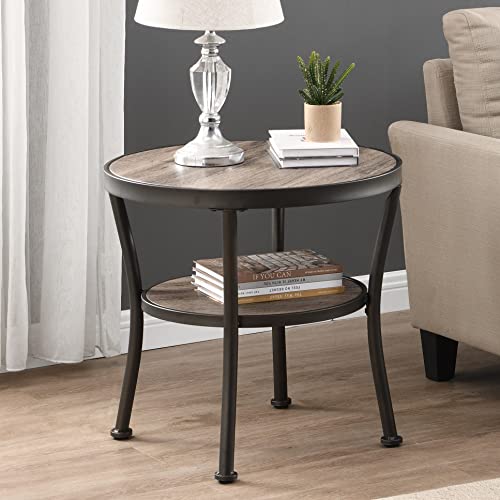 O&K Furniture Round End Table, Side Table For Living Room,Small Round Accent Table, Grey #TOP5