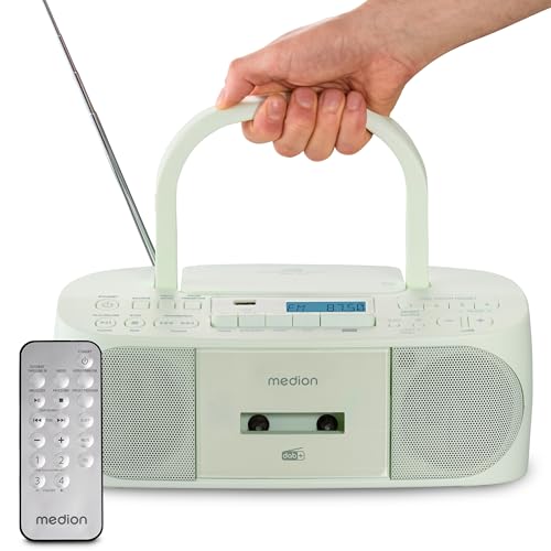 MEDION DRX-1 Plus Boombox (tragbares DAB+ UKW Radio, Bluetooth, CD-Player, MP3, Kassette, Kopfh&ouml;reranschluss, Stereo Sound System, AUX, Netz & Batterie) gr&uuml;n