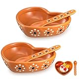 Honeydak 2 Set Mexican Clay Plates Floral Heart Shaped Ceramic Clay Bowl and Spoon Set, Terracotta Mexican Talavera Plates, Mexicanos, Artesanales Mexicanas Bowl for Cinco De Mayo Party Wedding