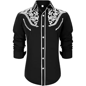Western Shirts for Men Cowboy Shirts Long Sleeve Embroidered Country Shirt Slim Fit Button Down Shirt Casual Work
