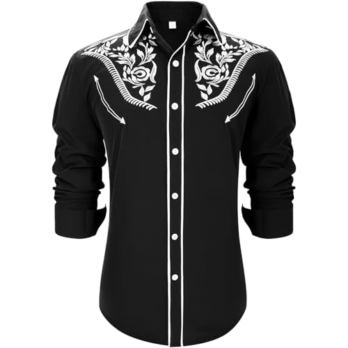 Western Shirts for Men Cowboy Shirts Long Sleeve Embroidered Country Shirt Slim Fit Button Down Shirt Casual Work