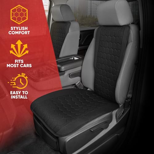 Image of Motor Trend LuxeFit Black Seat Covers for Cars Trucks Van SUV (2 Pack), Premium Faux Leather Car Seat Covers, Easy to Install Automotive Seat Covers with Storage Pockets, Fits Most Vehicles