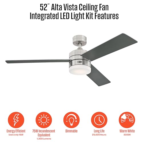 Westinghouse Alta Vista Smart Ceiling Fan with LED Light and Remote Control, Modern 52 Inch Brushed Nickel Finish, Opal Frosted Glass by Westinghouse - Used condition - Image 2