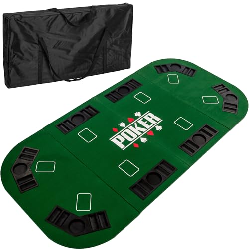 GAMES PLANET Support de Poker Pliable Straight pour jusqu'à 8 Joueurs, Dimensions 160x80 cm, Plateau MDF, 8 Porte-Boissons, 8 chiptrays, Vert