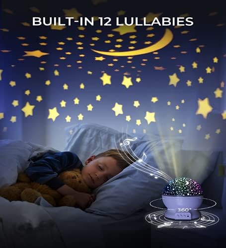Night Light Projector with Music Star Projector, 360° Rotation for Kids Sensory Lights 17 Light Modes Baby Gift for 2 3 4 5 6 7 8 9 Year Old (White)