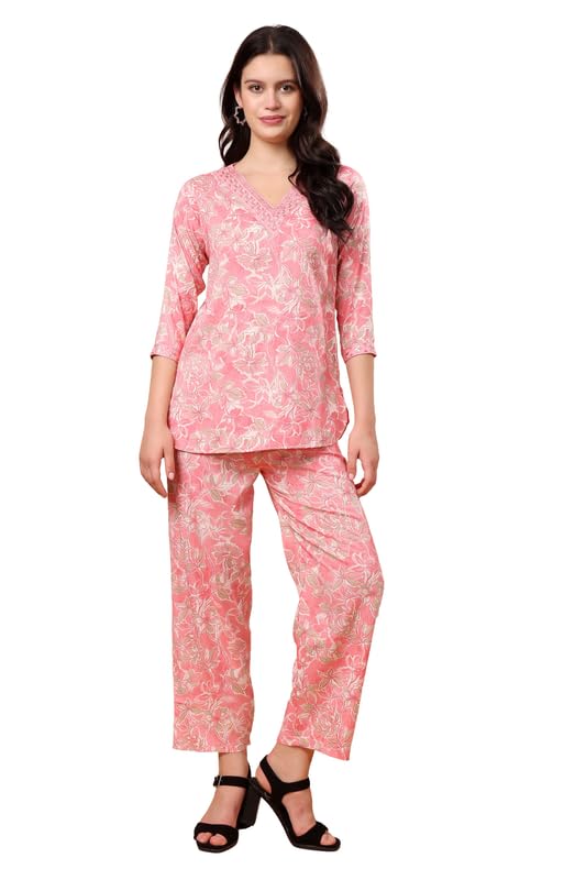 Image of London Hills Women Printed Kurta with Pant Salwar Suit Set || Plazo Kurti Cotton Set