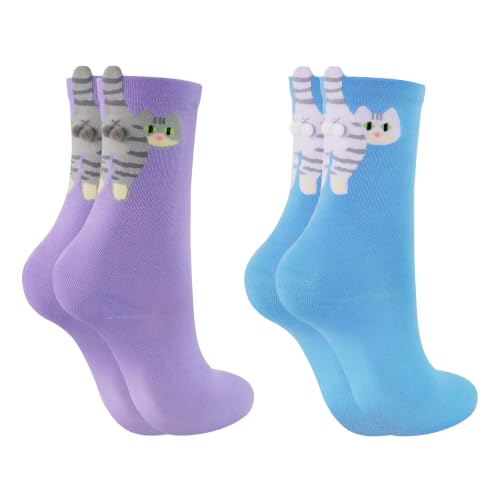 Cat Socks with Balls for Women 3D Novelty Funny Cotton Animal Crew Socks