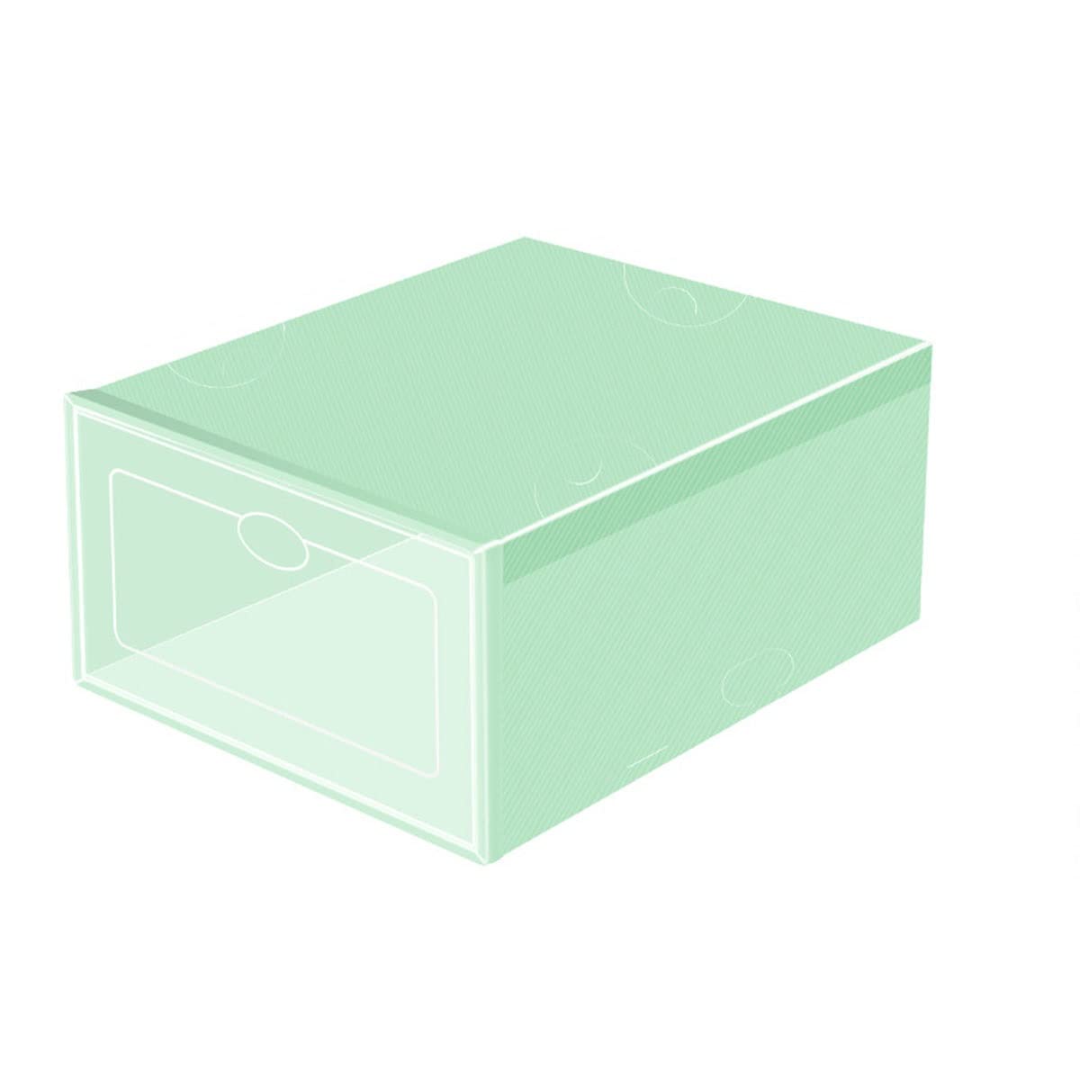 Boîte à chaussures verte en plastique transparent empilable pour talons et baskets
