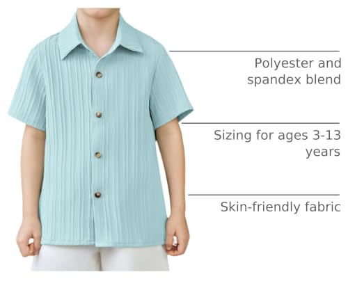 Image of Arshiner Boys Casual Short Sleeve Button Down Shirt Fashion Textured Summer Beach Shirt 3-13 Years Old