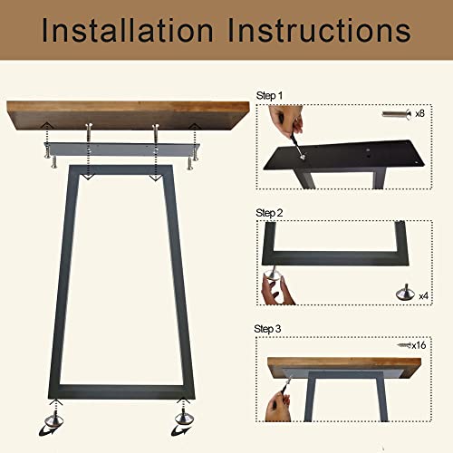 QLLY 16 inch Trapezoid Metal Table Legs, Home Office Desk Legs, Furniture Leg Set, Set of 2 (16 inch, Black)