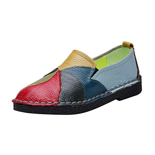 Mocasines para mujer Moda Bloque de color Zapatos bajos Verano Cuero Zapatos planos antideslizantes Slip-On Zapatos de cuero Suela de goma suave Sandalias casuales Punta redonda cerrada, verde, 40