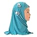 Girl Muslim Turban One Piece Floral Hijab Modest Fashion Al Amira Islamic Long Shawl Head Wrap Arab Kid Sequin Headwear Scarf Green, 4-8 Years