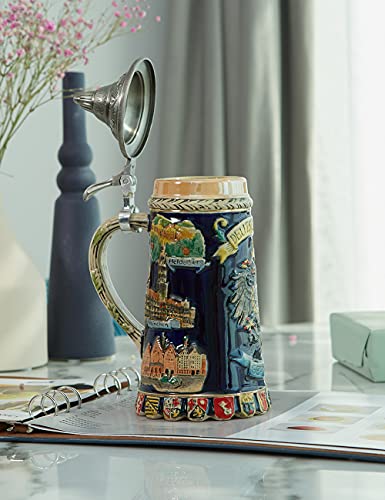 Haucoze Beer Stein Mug German Coats Of Arms Stanley Viking Tankard With Petwer Lid Birthday Gifts 0.6Liter #TOP5