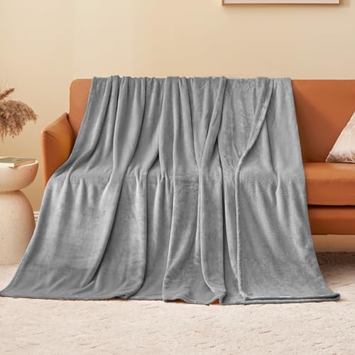 Aisbo Kuscheldecke Flauschig Decke Grau - Fleecedecke 150x200 cm XL Warme Sofa Decke, Kuschlige Wohndecke Hellgrau Weich als Wohnzimmer Blanket Couchdecke für Winter