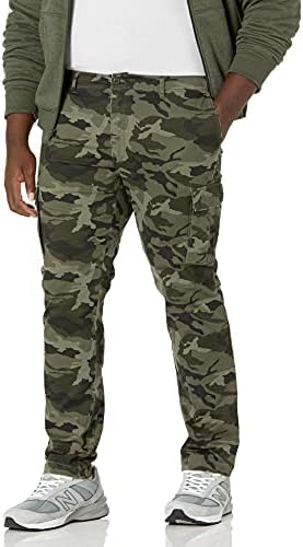 Amazon Essentials Men's Straight-Fit Stretch Cargo Pant (Available in Big & Tall), Green Camo, 36W x 32L