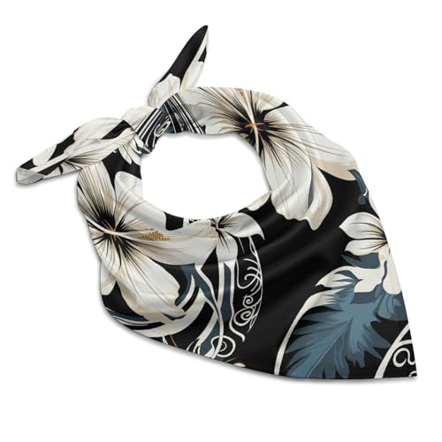 Square Head Scarf Silk Like Neck Scarf Black And White Hawaiian Flowers Satin Bandanas Sleeping Hair Scarfs Fashion Silk Feeling Scarfs Boho Headwear Kerchief 18