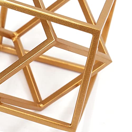 Dreamseden Geometric Sculpture, Metal Cube Decorative Ornaments Orangish Golden Home Decor Accent #TOP2