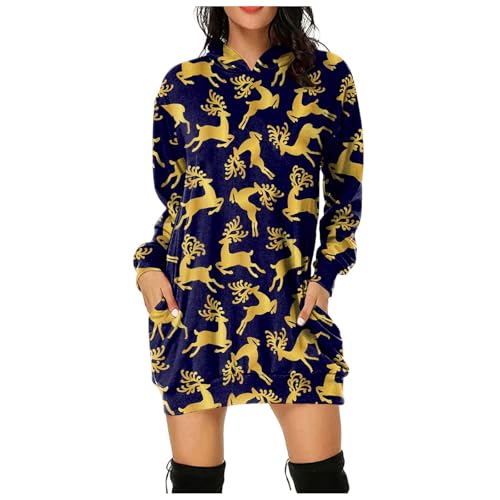 Weihnachtspullover Kleid Damen Ugly Christmas Pullover mit Weihnachtsmotiv Lässig Hoodie Weihnachtskleid Kitschige Baggy Loose Fit Kapuzenpullover...