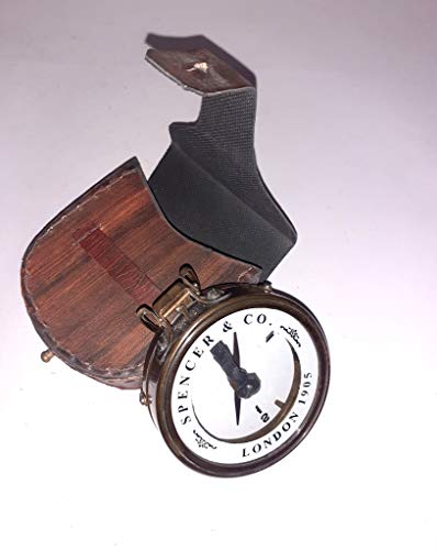 Brújula náutica antigua con lupa y estuche de cuero miniatura 3