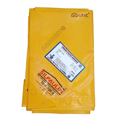 Image of Silpaulin Tarpaulin (15Ft X 18Ft) 120 GSM from 100% Waterproof UV Resistant Cross Laminated Multi Layer Tarpaulin Tirpal Reinforced Eyelets, Swiss Technology, Yellow, (15Ft X 18Ft)
