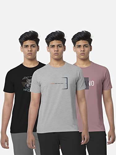 Image of BULLMER Black Trendy Typographic Printed Round Neck Half Sleeve Tshirt for Men