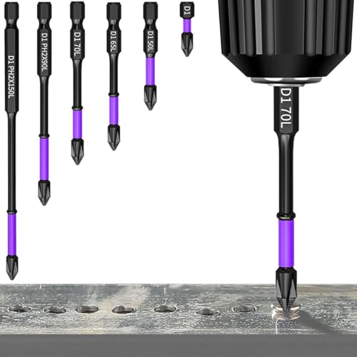 Image of Serplex High Impact Steel Magnetic Phillips Drill Bits, 6Pcs Assorted Sizes with Anti-Slip Grooves Tips, Durable Screwdriver Bits for Power Drill, Cordless Driver, Impact Driver, Professional Tasks