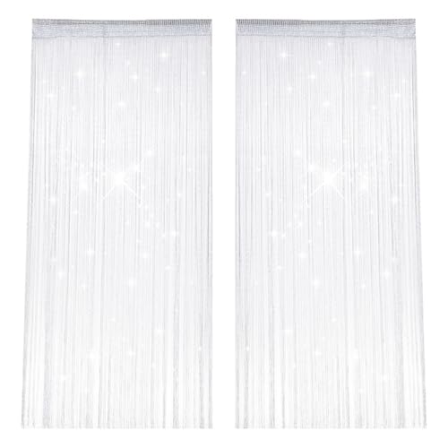 PetGlimmer 2 Piezas Cortina Puerta, 100 X 200 cm Blanco Intermitente Cortina Tiras Antimoscas Puerta Exterior, Cortina Separador de Ambientes, Adecuado para Boda, Cafetería, Decoración de Ventana