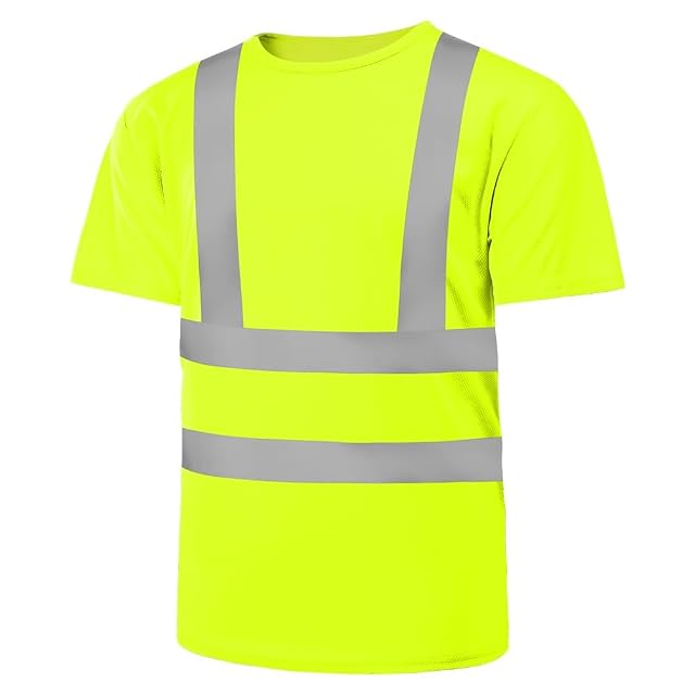 AUYAO Koszulki Hi Vis dla mężczyzn, męska koszulka z krótkim rękawem o wysokiej widoczności, z okrągłym dekoltem, taśma odblaskowa, okrągły dekolt, koszulka z krótkim rękawem, lekka użytkowa i
