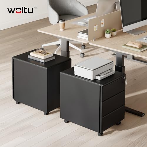 WOLTU Cajonera de Oficina Armario Archivador Móvil con Cerradura, Cajonera con Ruedas para Archivos A4 Carpetas Colgantes, Mueble Archivador Metálico para Oficina, Negro SK024sz - imagen 2