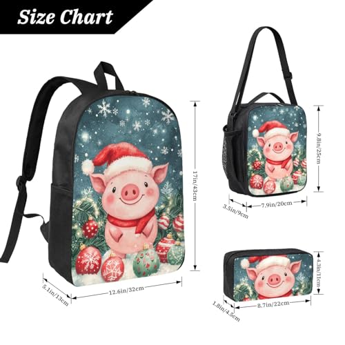 Christmas Day Pig Backpacks 3 Pcs Minimalist Backpack for Men and Women with Fun Graphic Cartoon Print for Outdoor Hiking and Travel2